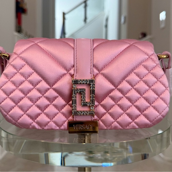 Versace Quilted Pink Satin Mini Bag - Picture 1 of 4